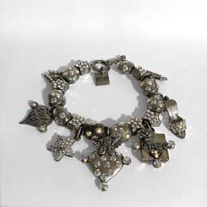 Vintage Otazu Charm Bracelet Aurora Borealis Crystal Accent Beaded Love Italy